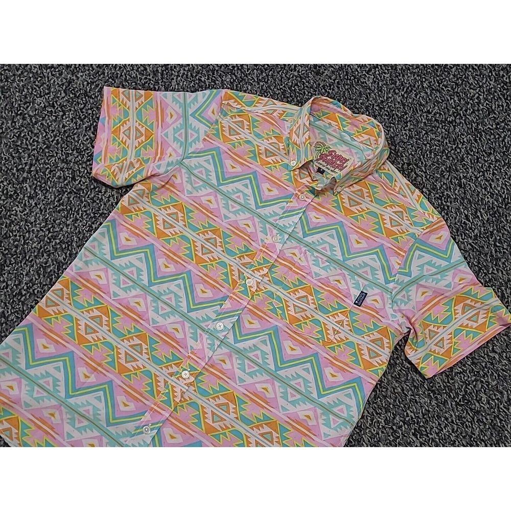 Simply Southern Mens Life Of The Party Shirt Pastel Aztec Print Size Small